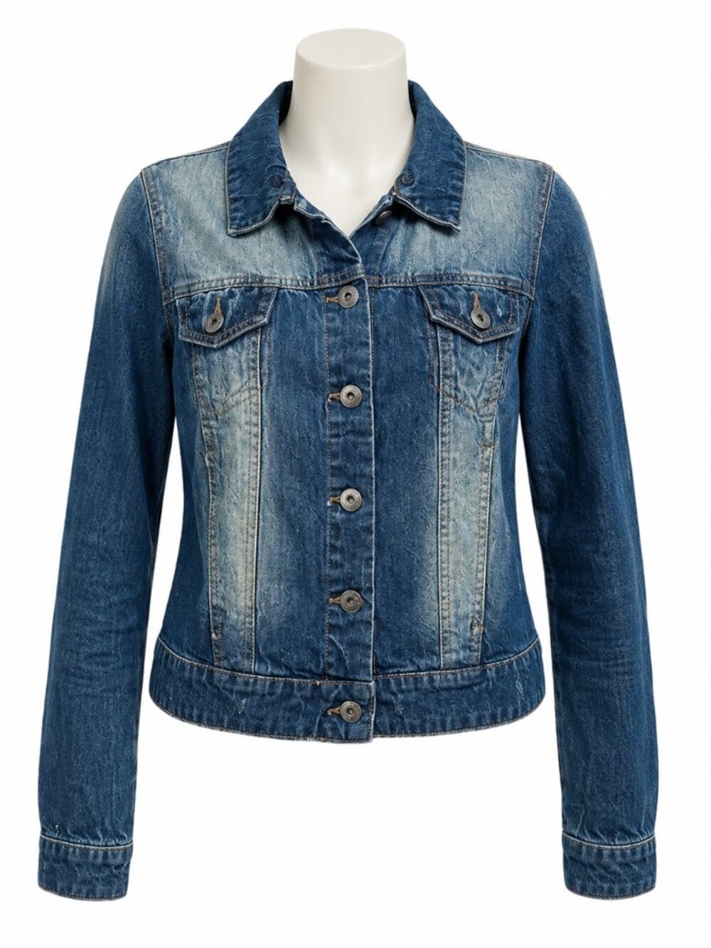 Liquid Jeans Distressed Denim Jacket Women’s Medium Blue Button Front Trucker Je